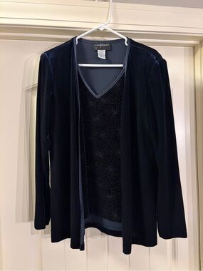 John Roberts Navy Velvet V-Neck Sweater Set